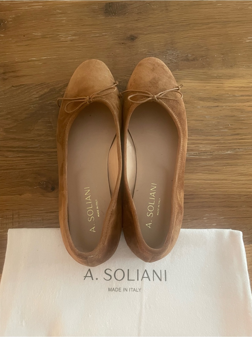 A. Soliani Amaretto Italian Suede Bow Ballet Flats - Picture 2 of 4